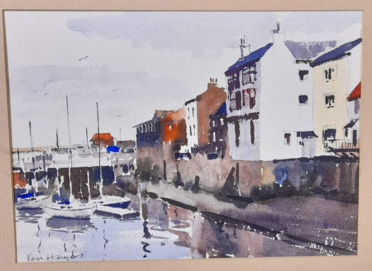 Whitby Harbour - Modernist Watercolour by Ken Haynes